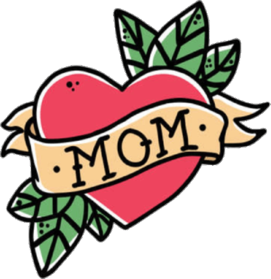 The Mom Shorts logo — a traditional tattoo heart with a banner reading MOM